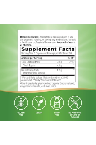 Nature's Way Tart Cherry Ultra Montmorency Cherry Antioxidant 1200 Mg 90 Vegan Caps Aromasız