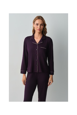 Suwen Misty Gömlek Yaka Pijama Takımı Wsh10510059080 Mürdüm