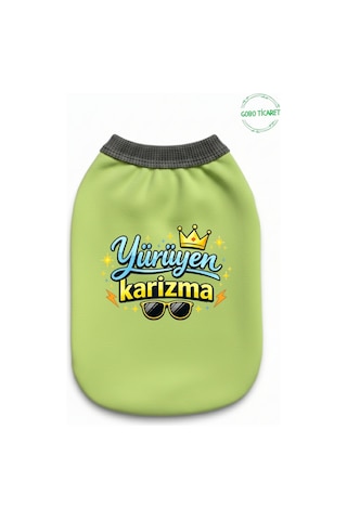 Yeşil Yürüyen Karizma Yazılı Kedi Ve Köpek Kıyafeti Tişörtü Elbisesi Large/l/beden 3