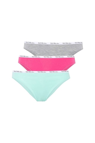 U.S. Polo Assn. Kadın Fuşya - Gri Melanj - Mavi 3 Lü Slip 66288 Mavi