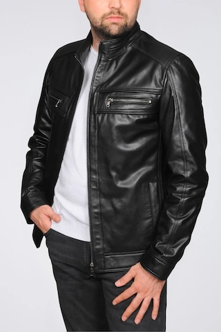 Derije Torres Hakiki Deri Erkek Büyük Beden Siyah Ceket Siyah