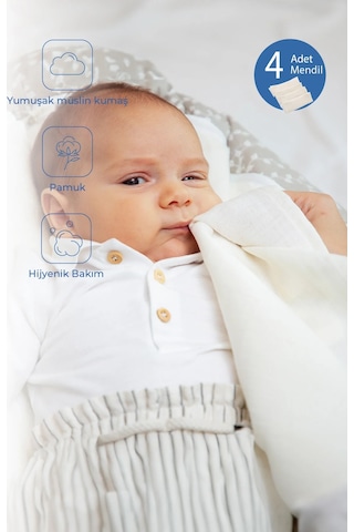 Babyjem Bürümcük Bebek Ağız Ter Mendili 4 Adet Ekru