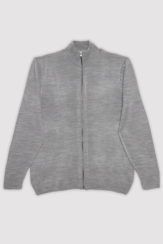Tudors Erkek Slim Fit Dar Kesim Gri Dik Yaka Fermuarlı Düz Hırka-32263 Gri