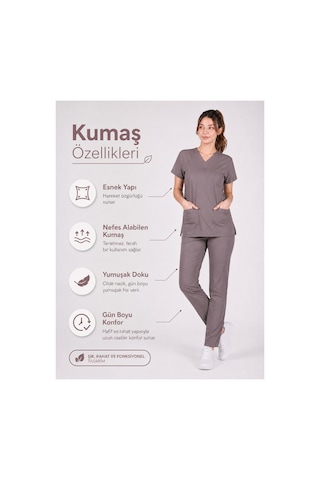 Vizon Likralı Unisex Medikal Scrubs Takım Hemşire Doktor Cerrahi Üniforma Yarasa Kol Kahverengi