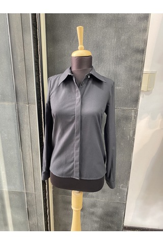 Pera Moda Kadın Slim Fit Pamuklu Ofis Gömleği Koyu Siyah