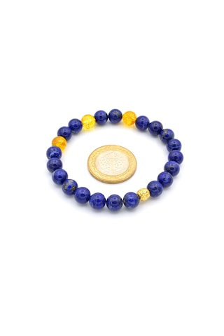 Hakiki Doğal Lapis Lazuli ve Sitrin Taşi Bileklik 001 Sarı