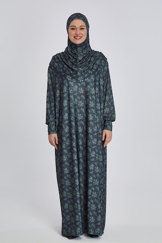 Pratik Tek Parça Manolya Desenli Namaz Elbisesi Siyah