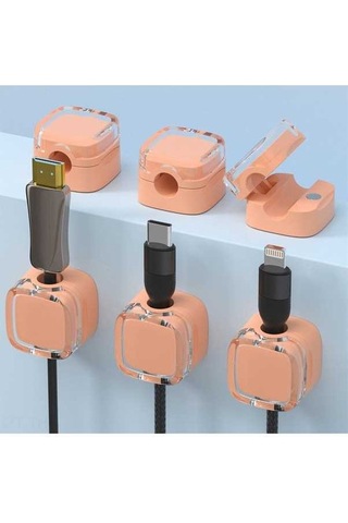 Fastbuy 6'lı Turuncu Masaüstü Mıknatıslı Kablo Düzenleyici, Otomatik Yapışkan Kutuplu Kordon Tutucu