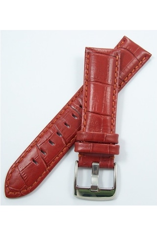 Bizon Kırmızı Koyu Kiremit Deri Saat Kordonu 22Mm Spor Kayış