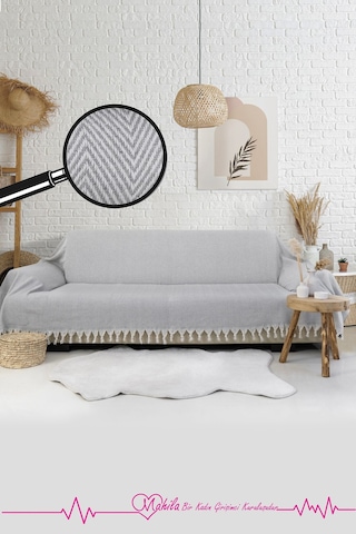 Klasik Pamuklu Koltuk Örtüsü 180x300 Cm Kolları Örten Balık Sırtı Desen Koltuk Örtüsü Gri