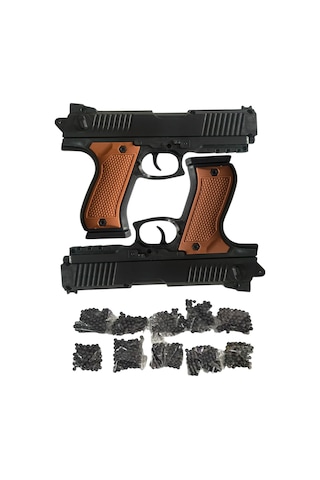 Boncuk Atan Tabanca 2 Adet Kahverengi + 10 Paket Mermi Kahverengi