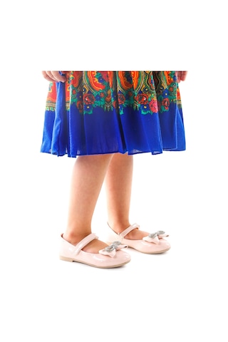 Kiko Kids Papyon Taşlı Cırtlı Kız Çocuk Babet Ayakkabı 254 Rugan Pudra 001