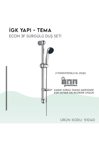 İgk Yapı - Tema Econ Sürgülü Duş Seti 51040 Krom