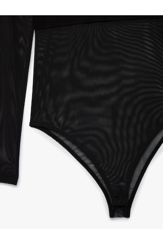 Koton Slim Fit Uzun Kollu Bisiklet Yaka Transparan Tül Bodysuit Siyah 6sak80274ek