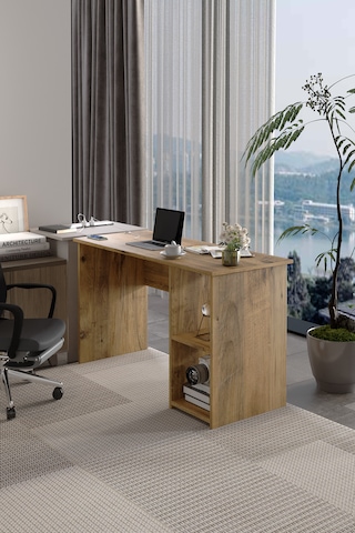 Lina Modern Çalışma Masası 120x60 Cm Raflı Bilgisayar Masası Ofis Ve Ev Çalışma Masası Atlantik Çam
