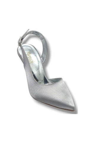 Mengi 693-26 Parlak Saten Arkası Açık Kadın Stiletto 8,5cm GÜMÜŞ