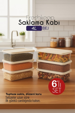 Freshkeep 6 Lı 4l Bej Saklama Kabı - Gıda Koruma, Mikrodalga Ve Dondurucu Uyumlu Şampanya