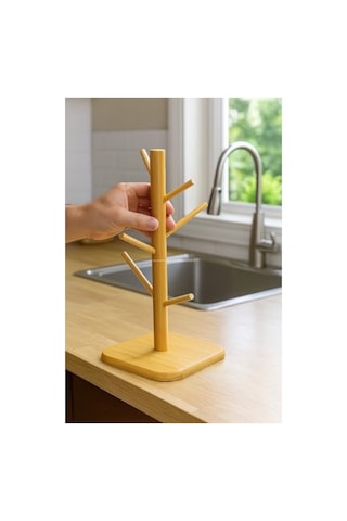 Doğal Bambu Kupa Bardak Askısı, 6'lı Stand 50cm