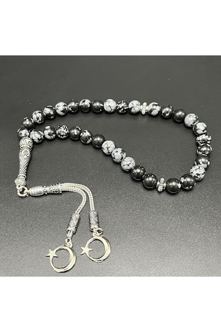 Yıldız Doğal Taş Karlı Obsidyen 8mm 33lük Doğal Taş Tesbih