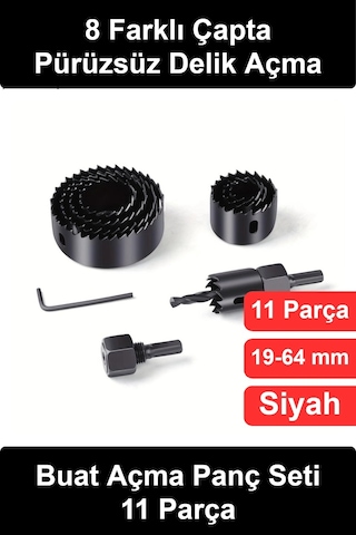 Pançseti Buat Açma Panç Seti 11 Parça Delik Açıcı Testere Takımı 19-22-29-32-38-44-51-64 Mm Ahşap A