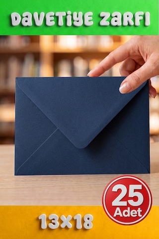 25 Adet 13x18 Cm Premium Kalite Davetiye Zarfı Koyu Mavi