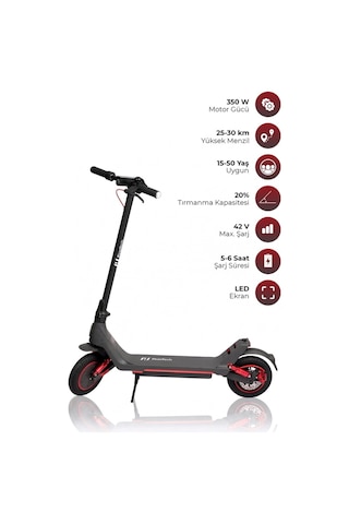 A1 Max Elektrikli Scooter 350w Güç - Kırmızı Kırmızı - Siyah