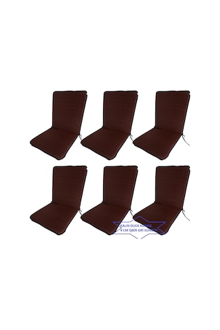 Sandalye Minderi Büyük Arkalıklı Yıkanabilir 6'lı Kahverengi 4 Cm Sünger Kahverengi