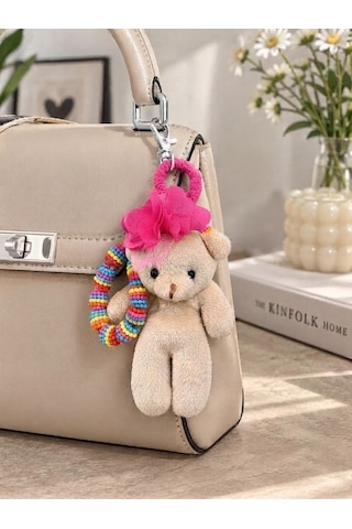 Peluş Ayıcıklı Çanta Aksesuarı Ve Anahtarlık Charm Gümüş
