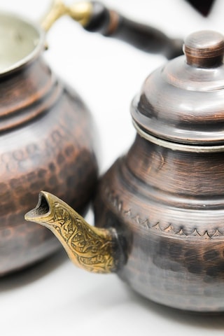 Antepsepeti Bakır Eskitme Çekiçli Model Çaydanlık Koyu Kahverengi