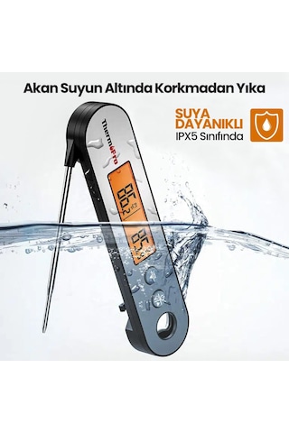 ThermoPro TP610 Su Geçirmez, Dijital ve Işıklı Çift Problu Katlanabilir Profesyonel Gıda Termometre