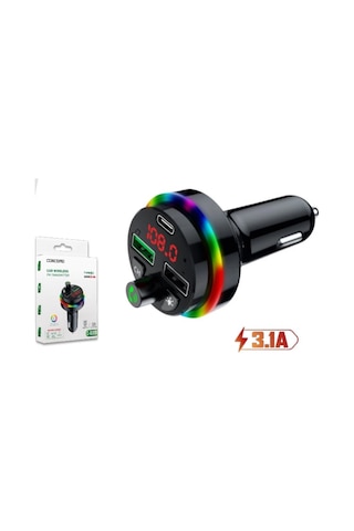 Concord C-6009 Bluetooth Görüşme Ve Müzik Dinleme Ekranlı Rgb Fm Transmitter Pd 3.1a Çift Usb Şarj