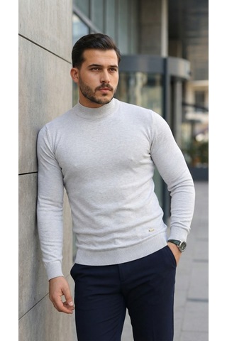 Etiler Collection Erkek Yarım Balıkçı Yaka Pamuklu Triko Açık Gri