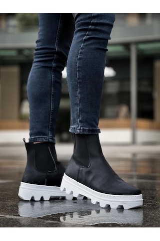 Knack Yüksek Taban Chelsea Bot 113 Siyah Beyaz Taban Siyah Beyaz Taban