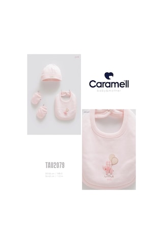 Caramell My Baby Kumsal 4lü Takım Aksesuar Eldiven Önlük Bere Soft Color 2079 Pembe Pembe