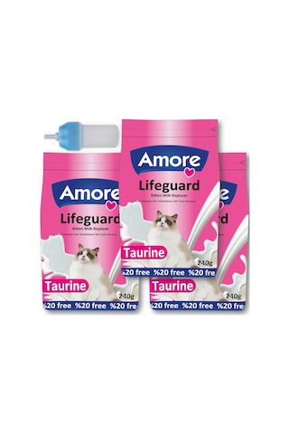 Amore Lifeguard Yavru Kedi Süt Tozu 3 x 240 G + Biberon
