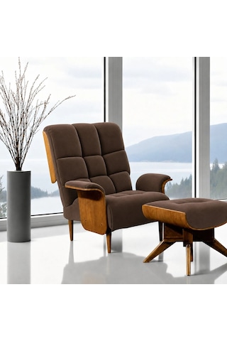 Smarto Genova Sabit Ergonomik Ekru Polyester Kumaş Tv Koltuğu Berjer Baba Koltuğu Kahverengi