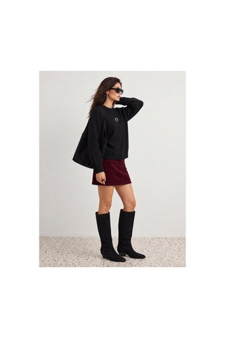 Maison Velora Kadın Siyah Bisiklet Yaka Oversize Basic Triko Kazak Siyah 923600247 Siyah
