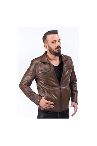 Dericlub E924 Gerçek Deri Erkek Mont Camel Antik Null Camel