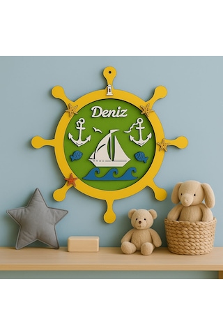 Çocuk Odası Kapı Veya Duvar Süsü Kişiye Özel İsim Yazılı No:1002 Yeşil - Sarı