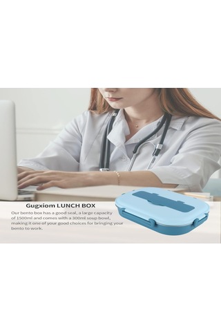 Hangfox 1500ml Mavi 4 Bölmeli Paslanmaz Çelik Termos Yemek Kutusu - İşçi Çanta İçin Taşınabilir, Çorba Kasesi Ve Besteği Dahil Çok Renkli