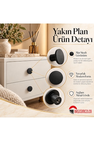 Haskan Yuvarlak Düğme Kulp Siyah