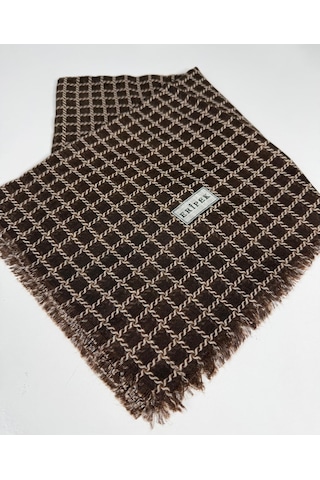 Eripek Desenli Flamalı Keten Eşarp- 06112 Kahve-kiremit