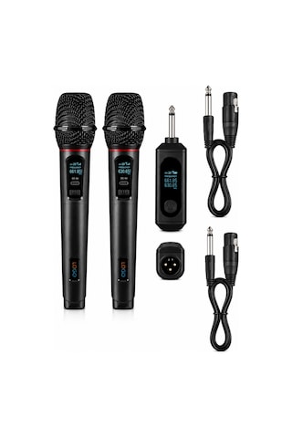 Jrl Wn-09 Siyah Profesyonel 2'si 1 Kablolu & Kablosuz Mikrofon Seti - Uhf Çiftli Şarjlı Telsiz Mikro