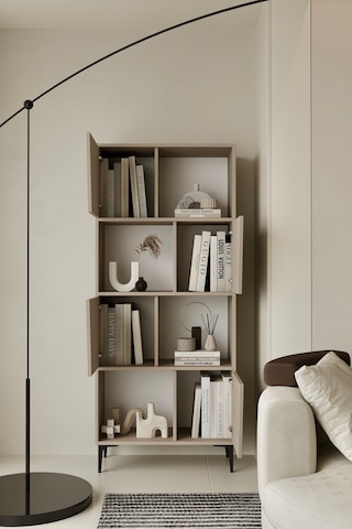 Roma Kitaplık 175 Cm - Vitrin - Gümüşlük 100% Mdf Metal Ayak Kumtaşı