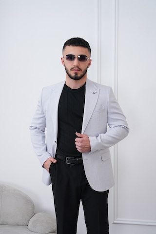 Dupont Classics Dupont Slim Fit Sivri Yaka 6 Drop Çift Yırtmaç Keten Blazer Ceket - Nefes Alabilen Hafif Erkek Ceket Gümüş