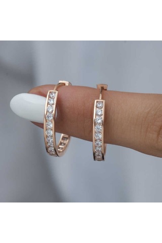 Ayadiamond Gümüş Zirkon Taşlı Halka Kadın Küpe Rose