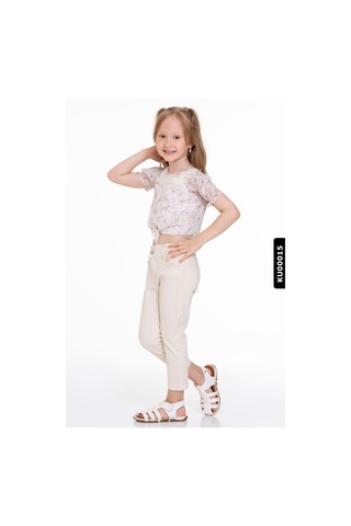 Xo Kids Pamuklu Çiçekli Dantel Yakalı Kız Çocuk Bluz 4-8 Yaş 34552 Ekru - Pudra