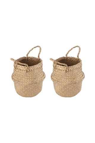 Geeroyoo 2 Adet Doğal Deniz Otlu Örgülü Sepet - Çok Amaçlı Depolama, Bitki Saksısı, Dekoratif Organizatör