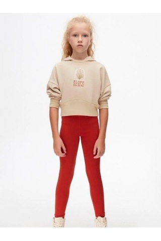 Kız Çocuk Pamuklu Orta Kalınlık Kapüşonlu Crop Sweatshirt-14707 Vizon