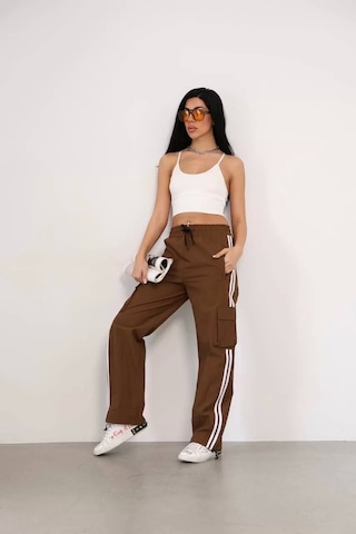Praşut Kumaş Kargo Çeplı Baggy Esofman - Kahve Kahve